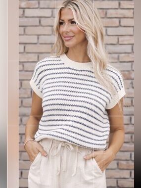 Striped Knit Top Neutral Boho Lightweight Spring Sweater
